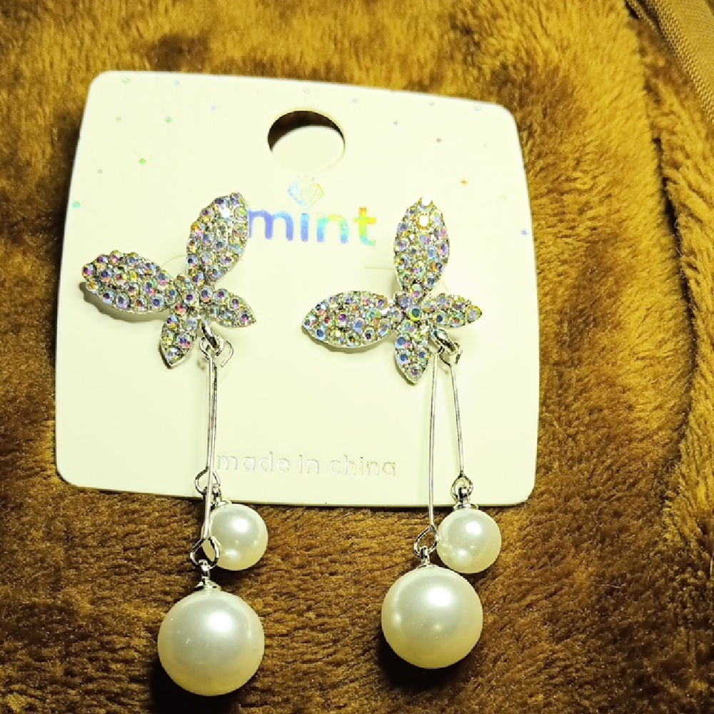 Mint Multicolor Crystal and Pearl Drop Earrings